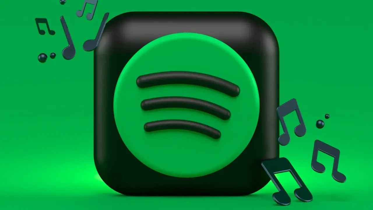 Spotify-logotypen med musiknoter som svävar runt. Kanske är det här den mest streamade låten på Spotify?