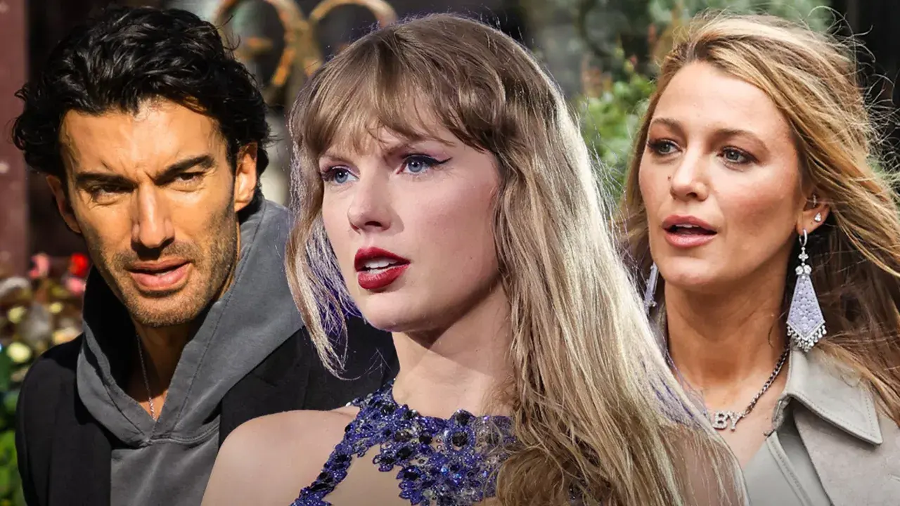 Taylor Swift, Blake Lively och Ryan Reynolds i en bild som antyder en hemlig romans.