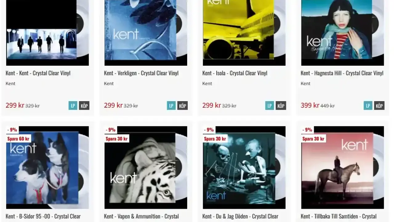 Samling av vinylskivor med Kent, inklusive "Verkligen", "Isola" och "Hagnesta Hill". Ett album av Kent för varje stämning.