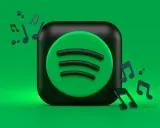 Spotify-logotypen med musiknoter som svävar runt. Kanske är det här den mest streamade låten på Spotify?