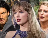Taylor Swift, Blake Lively och Ryan Reynolds i en bild som antyder en hemlig romans.