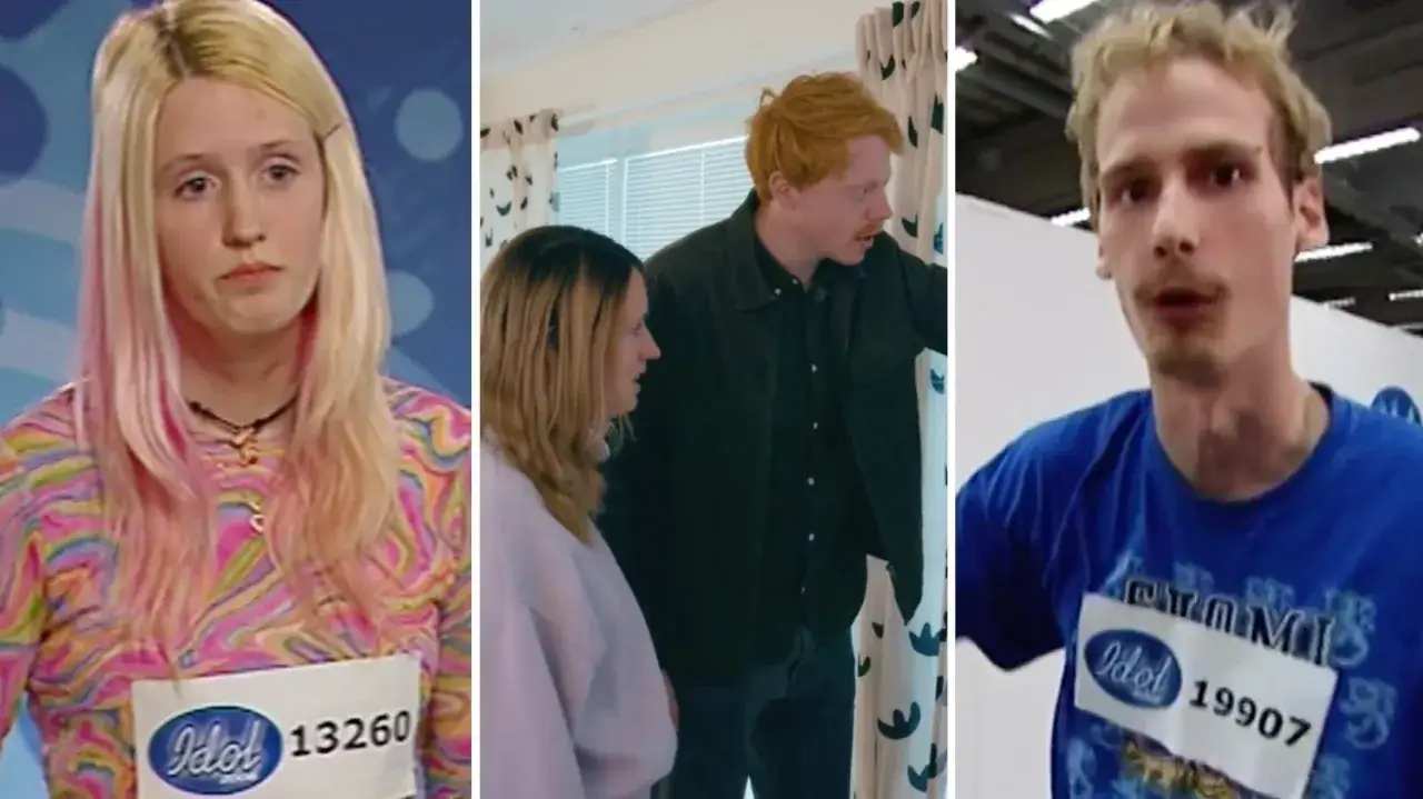Anna, en ung person med rosa slingor, och två andra deltagare med Idol-nummer.
