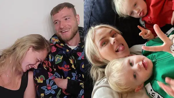 Sanna Guidetti med sina barn. En glad familj som myser tillsammans.