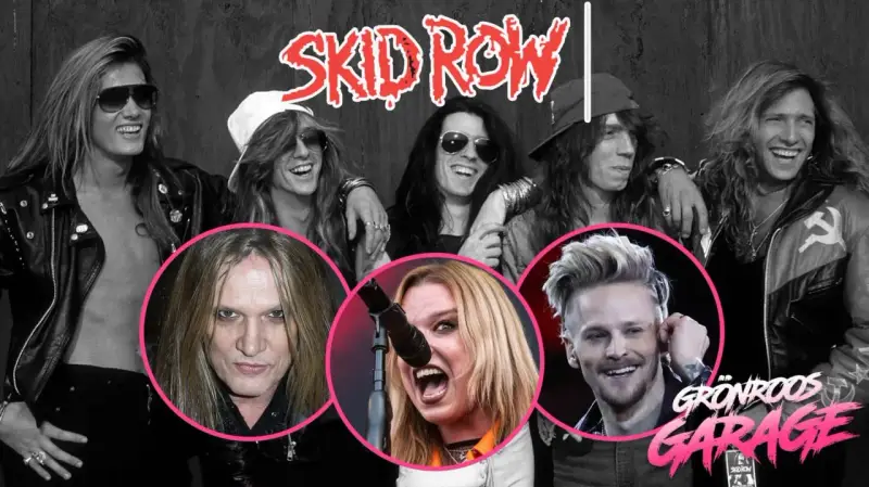 Medlemmar av Skid Row, både nuvarande och tidigare, visas i en collagebild.